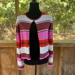 Ann Taylor Women's Pink, Red & White Open Cropped Cardigan Size S